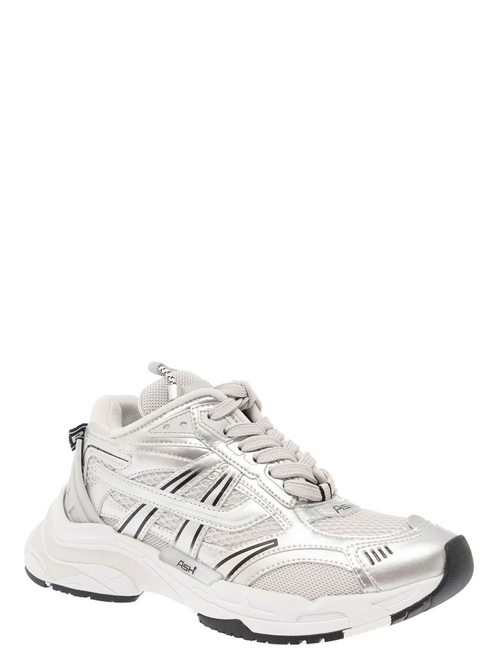 Race White Low Top Sneakers With Metallic Details Mixed Tech Materials Woman