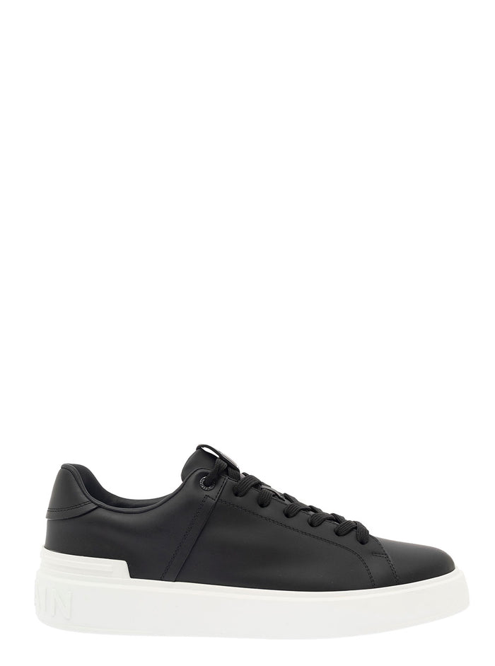 B Court Black Low Top Sneakers With Rear Embossed Logo Leather Man Calf