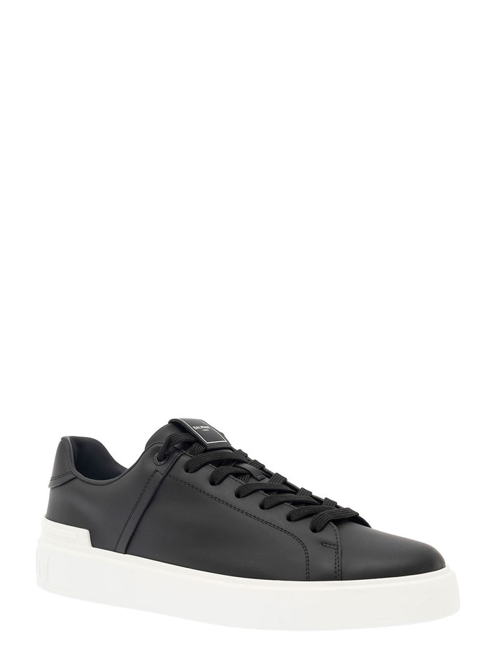 B Court Black Low Top Sneakers With Rear Embossed Logo Leather Man Calf
