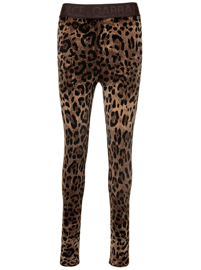 Animalier Velour Leggings Brown Cotton Polyamide Trousers
