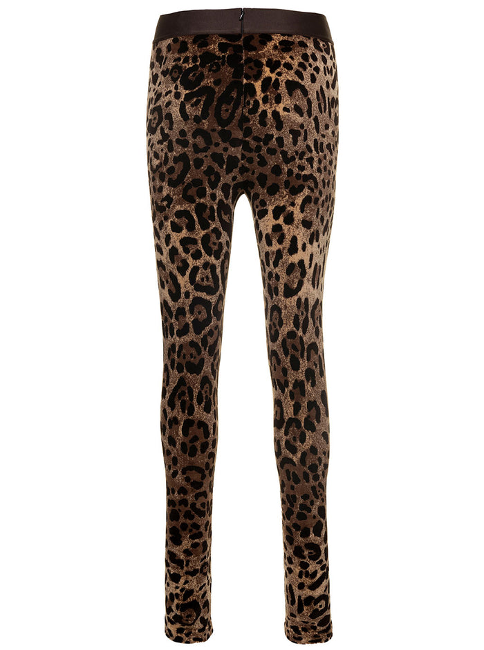 Animalier Velour Leggings Brown Cotton Polyamide Trousers