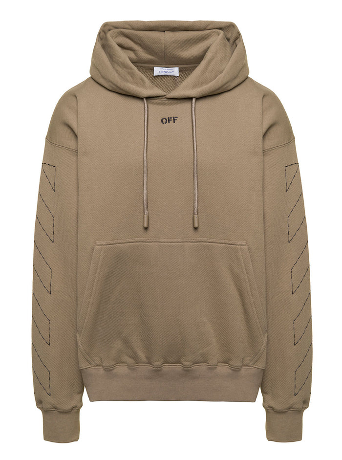 Off Stitch Skate Hoodie Beige Black Cotton Sweatshirts
