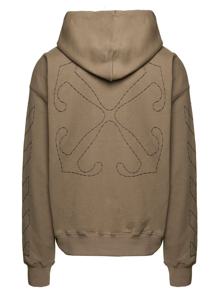 Off Stitch Skate Hoodie Beige Black Cotton Sweatshirts