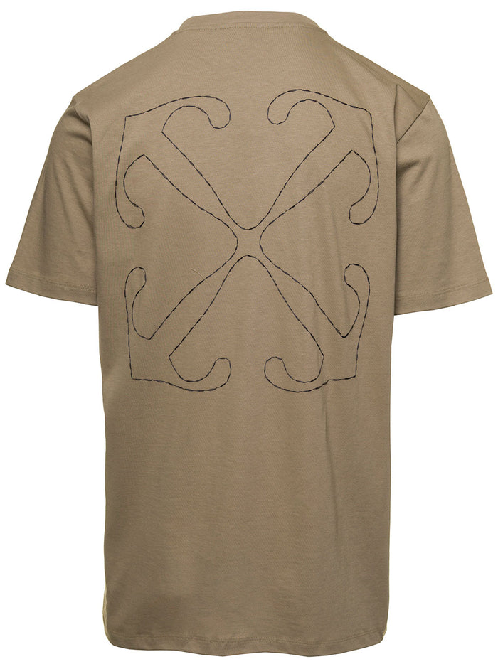 Off Stitch Slim S-S Tee Beige Black Cotton Tshirts And Polo Shirts