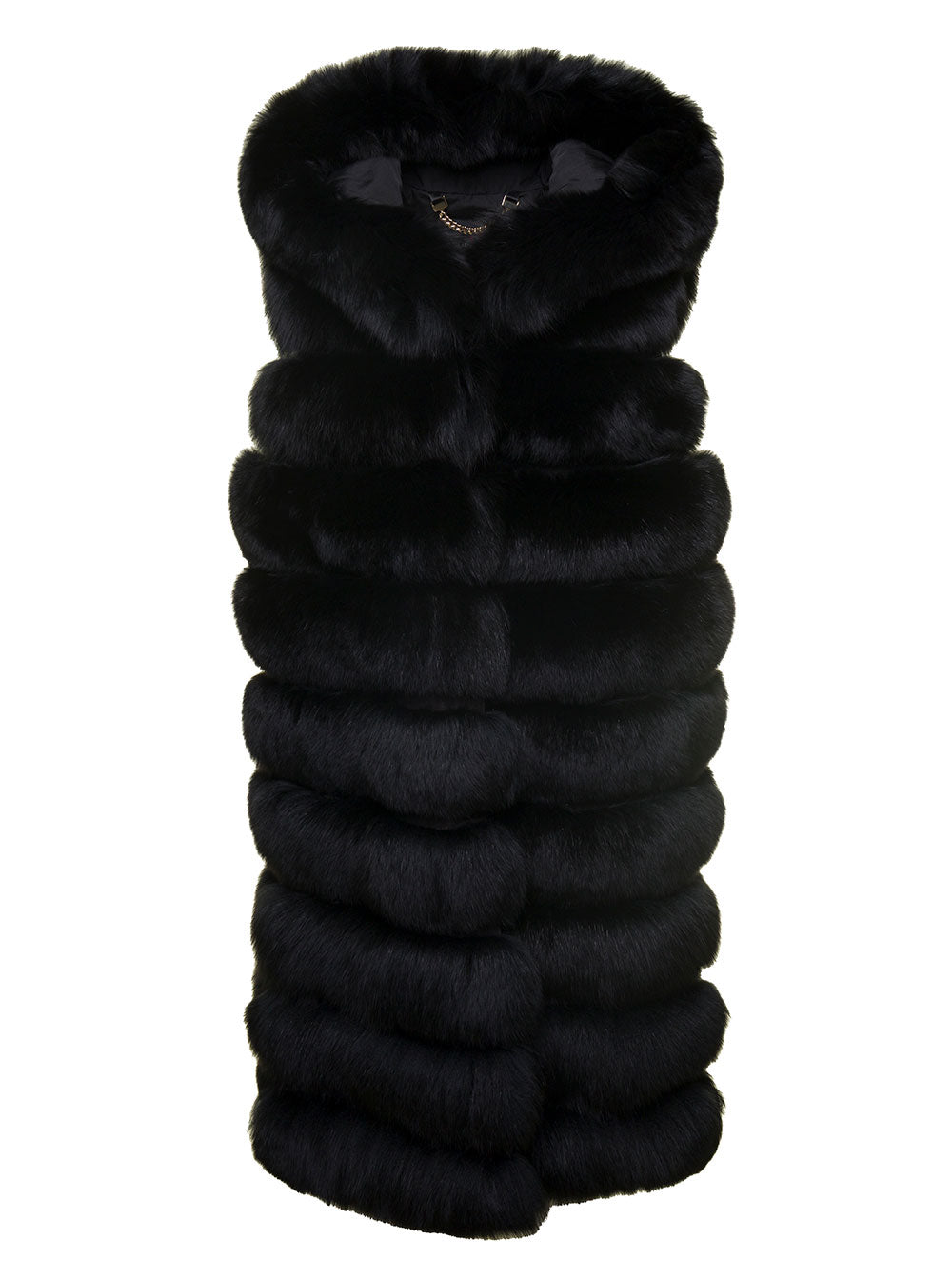 Gilet Volpe Cappuccio Black Fox Shearling Jackets And Furs