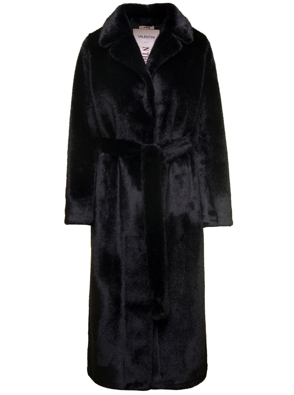 Eco Mink Long Coat Black Polyester Shearling Jackets And Furs