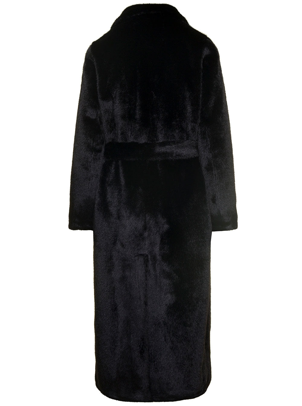 Eco Mink Long Coat Black Polyester Shearling Jackets And Furs