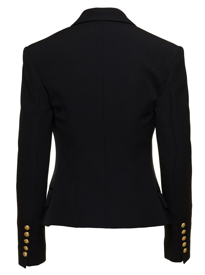 Black Double-Breasted Jacket With Jewel Buttons Wool Woman Blazers