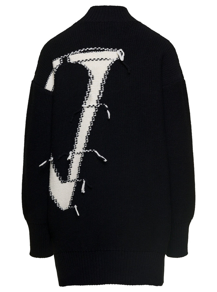 Ow Maxi Logo Turtleneck Black White A Wool Jersey