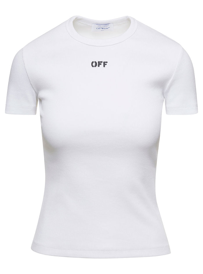 Off Stamp Rib Basic Tee White Black Cotton Elastane Tshirts And Polo Shirts