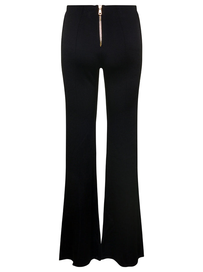 Black Knit Flare Pants With Six Jewel Buttons Viscose Woman Trousers
