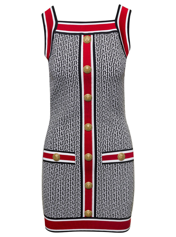 Mini Multicolor Knit Dress With All-Over Monogram Viscose Blend Woman