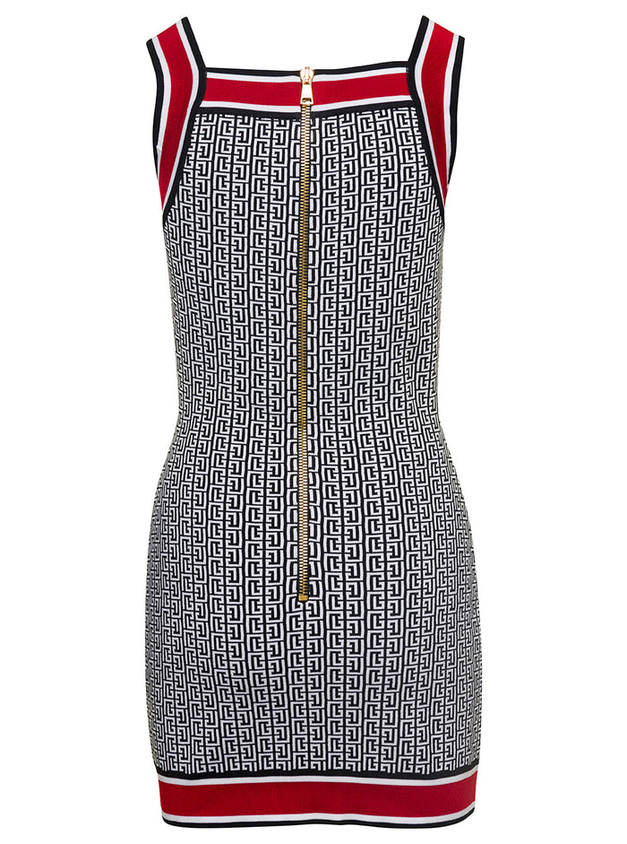 Mini Multicolor Knit Dress With All-Over Monogram Viscose Blend Woman