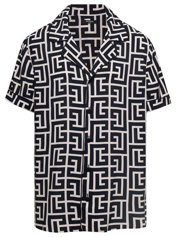 Ss Macro Monogram Pyjama Shirt White Viscose And Blouses