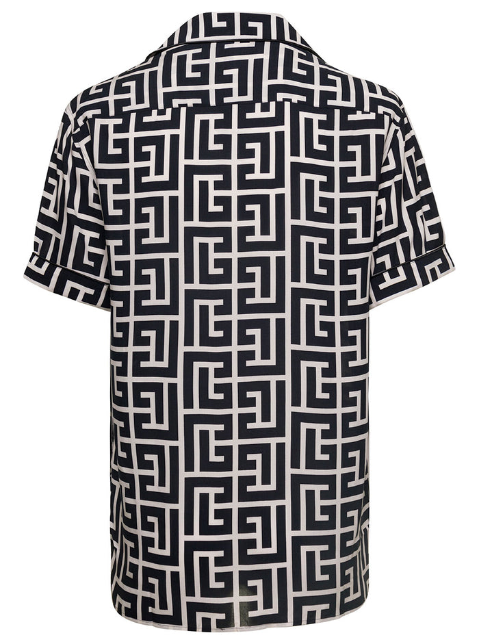 Ss Macro Monogram Pyjama Shirt White Viscose And Blouses