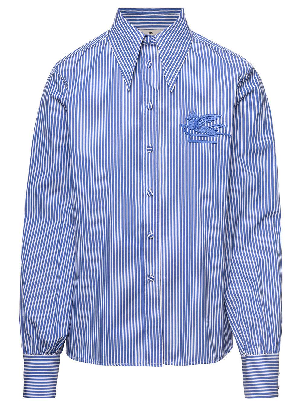 Striped Cotton Shirt Blu And Blouses