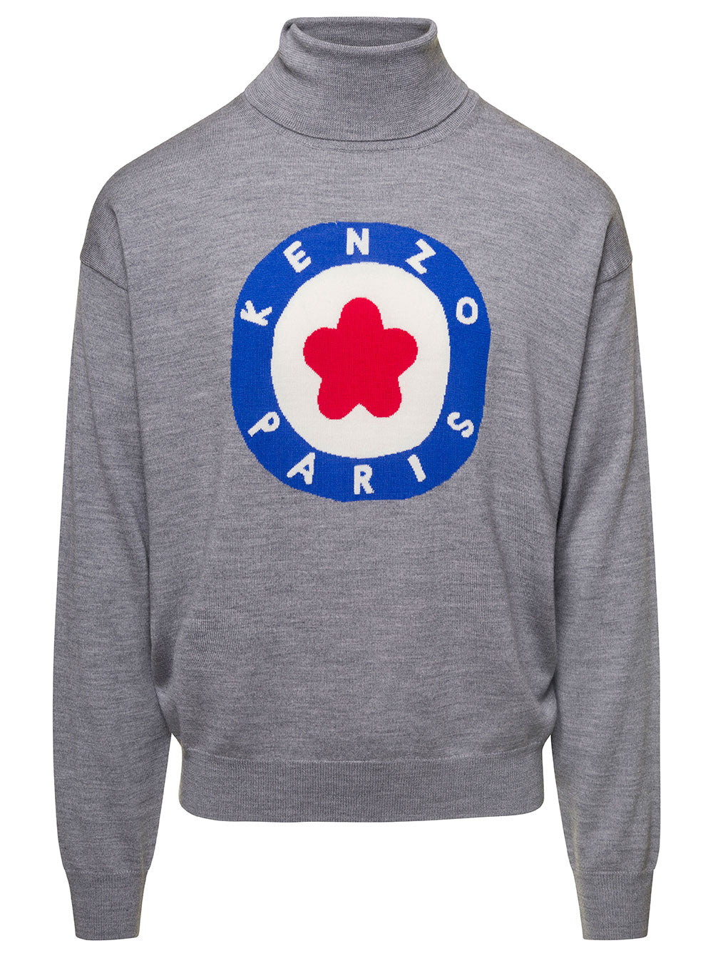 Kenzo Target Turtleneck Grey Wool Jersey