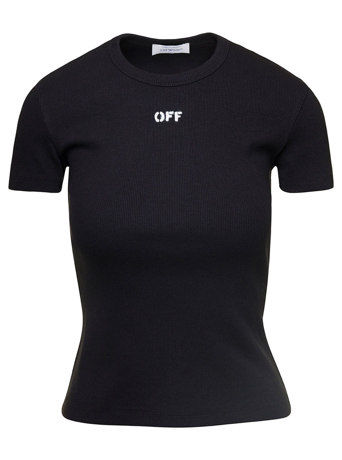 Off Stamp Rib Basic Tee Black White Cotton Elastane Tshirts And Polo Shirts
