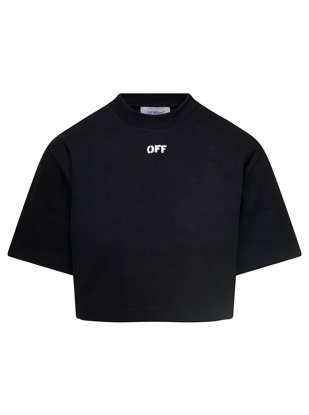 Off Stamp Rib Crop Tee Black White Cotton Elastane Tshirts And Polo Shirts