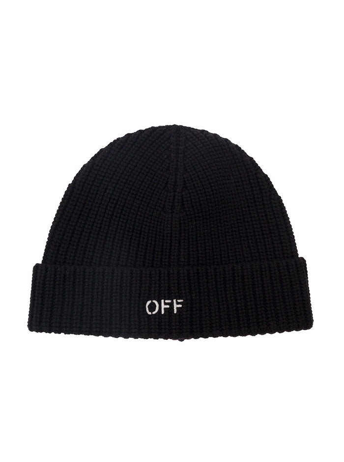 Wo Off Stamp Classic Beanie Black White Virgiin Wool Hats And Gloves
