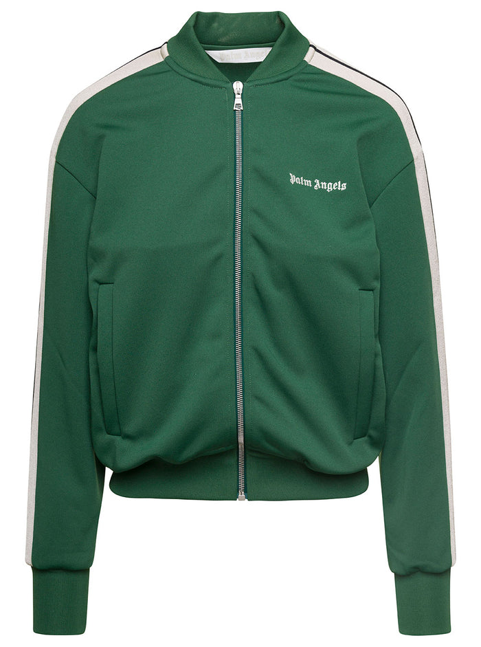 Bomber Collar Track Jacket Green Polyester Sweatshirts
