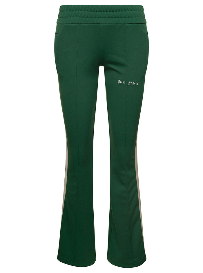 Flare Track Pants Green Polyester Trousers
