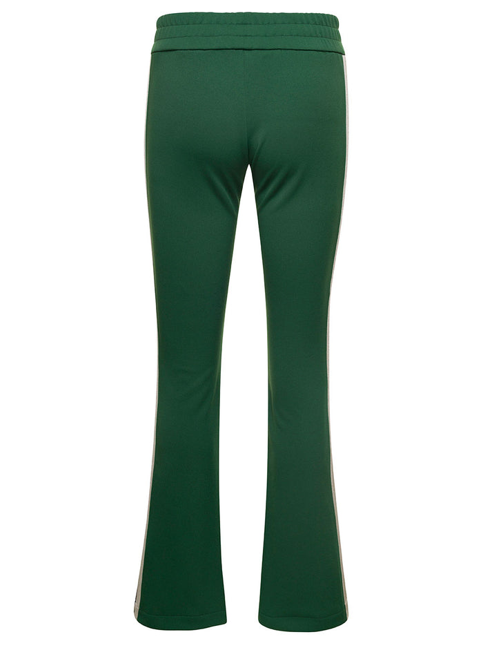 Flare Track Pants Green Polyester Trousers
