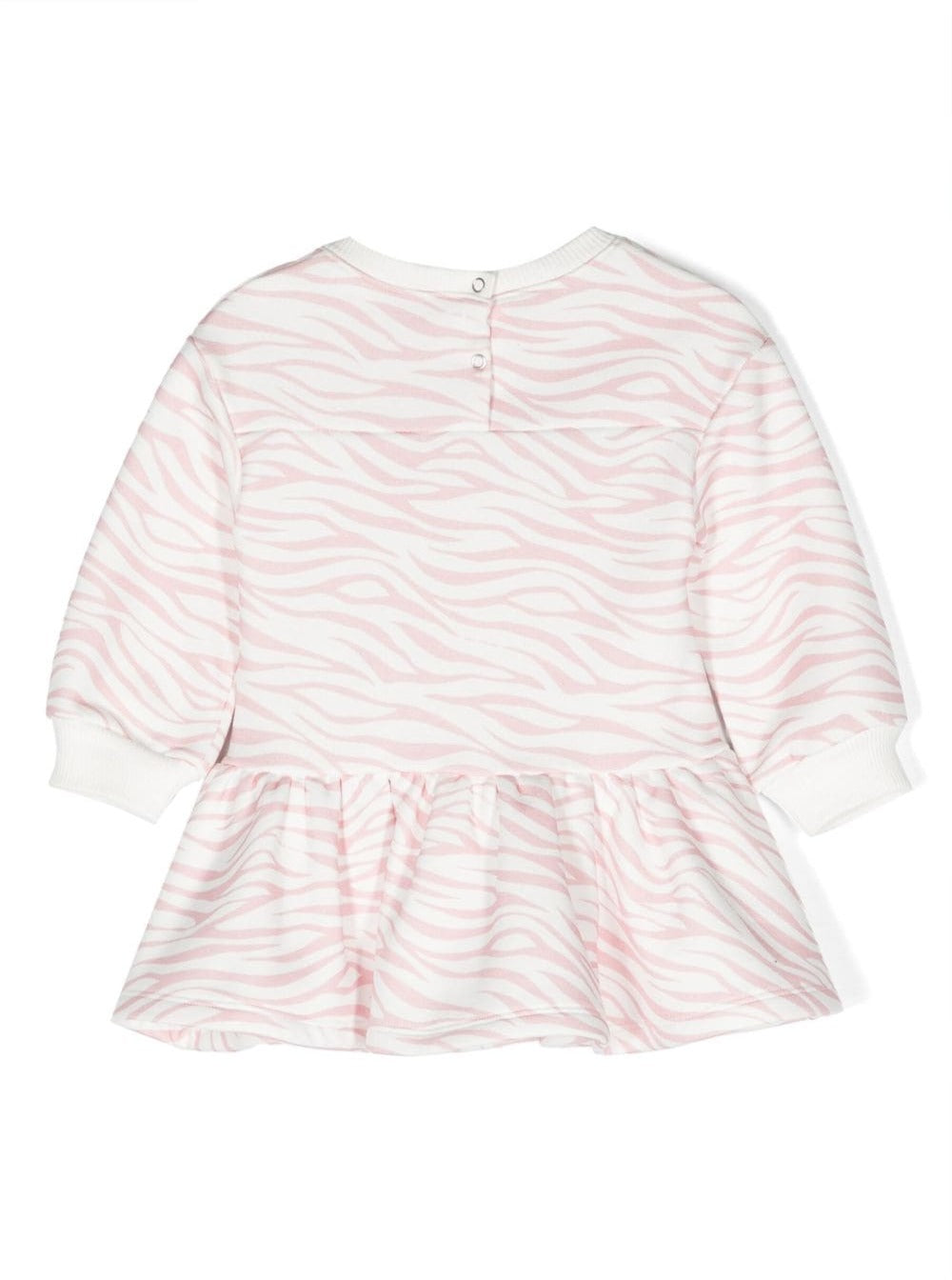 Pink Long-Sleeved Dress With Frill And Animalier Print Cotton Blend Baby Polyester