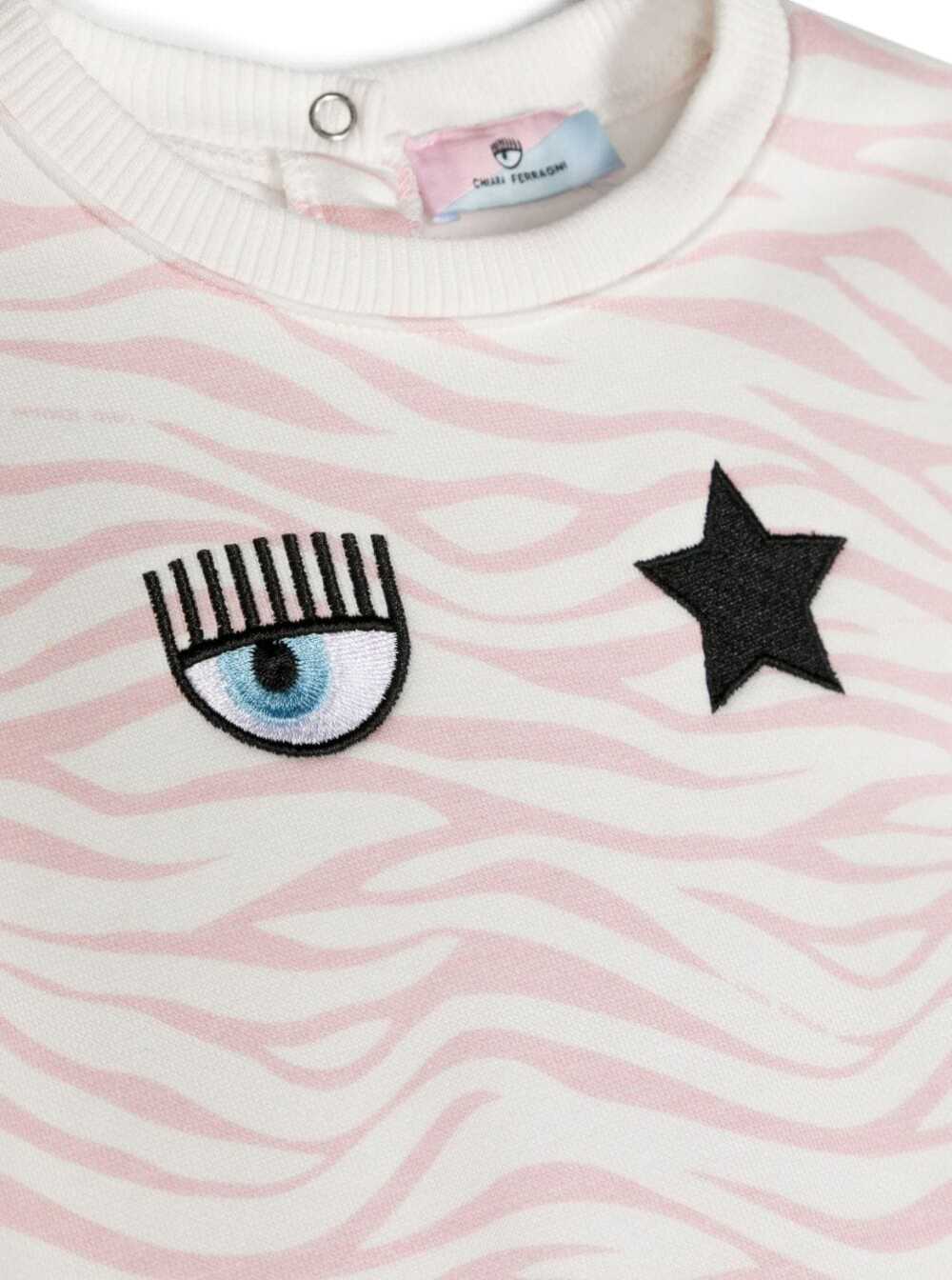 Pink Long-Sleeved Dress With Frill And Animalier Print Cotton Blend Baby Polyester