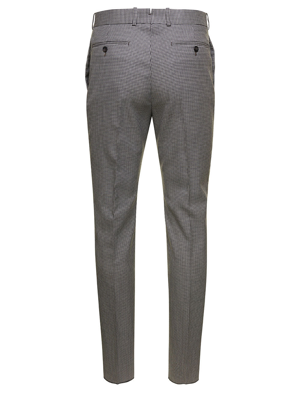 Grey Cigarette Pants With Houndstooth Pattern Wool Man Trousers