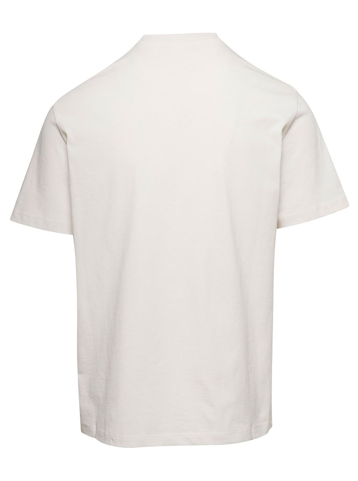 Beige Crewneck T-Shirt With Logo Print Cotton Man Tshirts And Polo Shirts