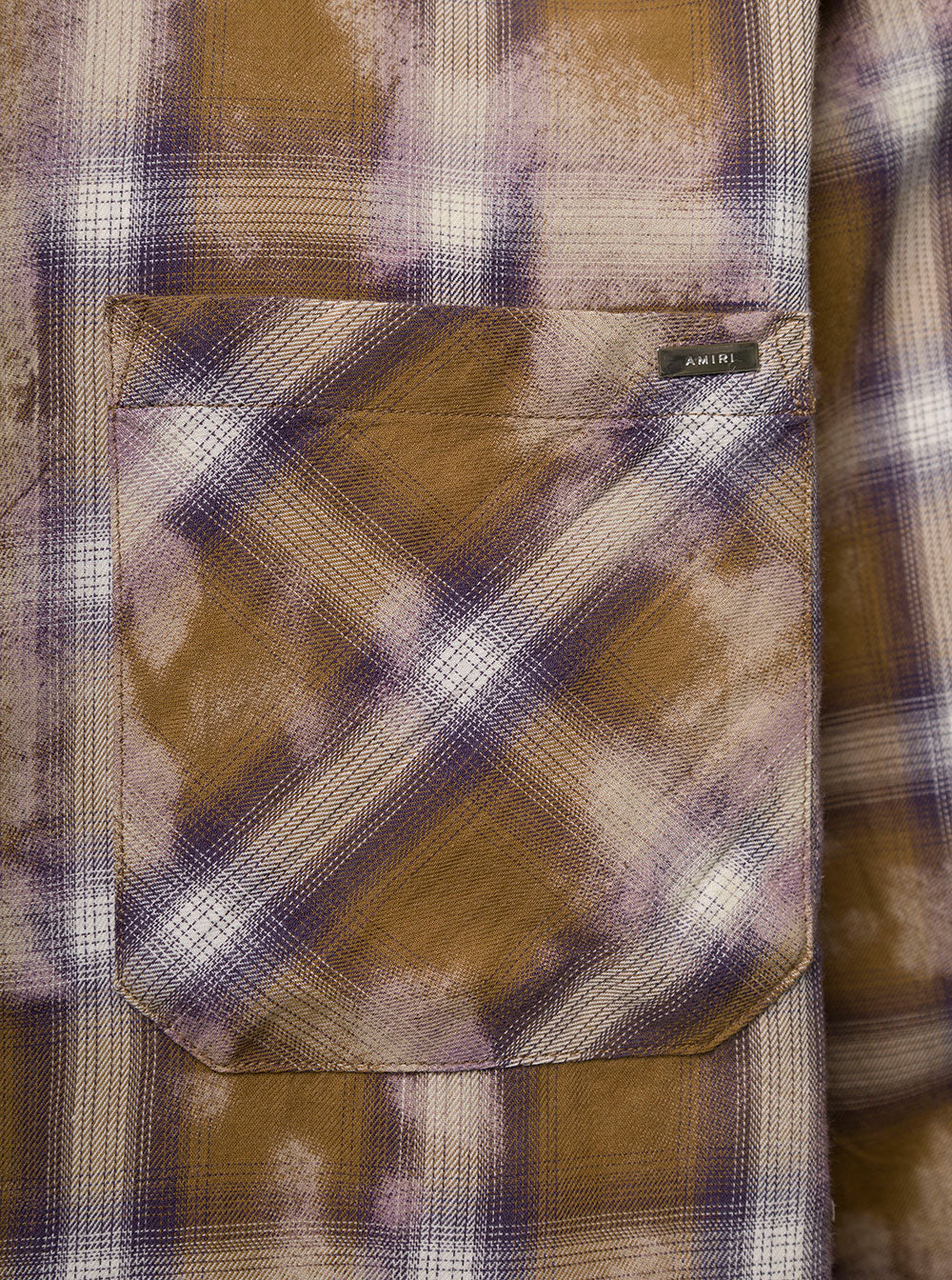 Beige Long-Sleeved Shirt With Check Print And Bleach Effect Cotton Man Blouses