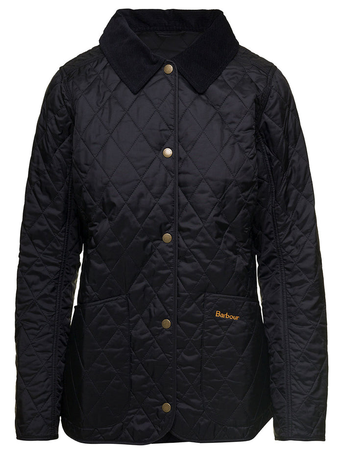 Black Jacket With Collar And Logo Embroidery At The Front Quilted Polyamide Woman Polyammide