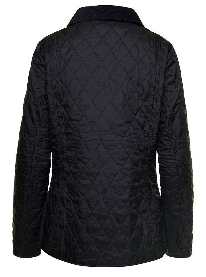 Black Jacket With Collar And Logo Embroidery At The Front Quilted Polyamide Woman Polyammide