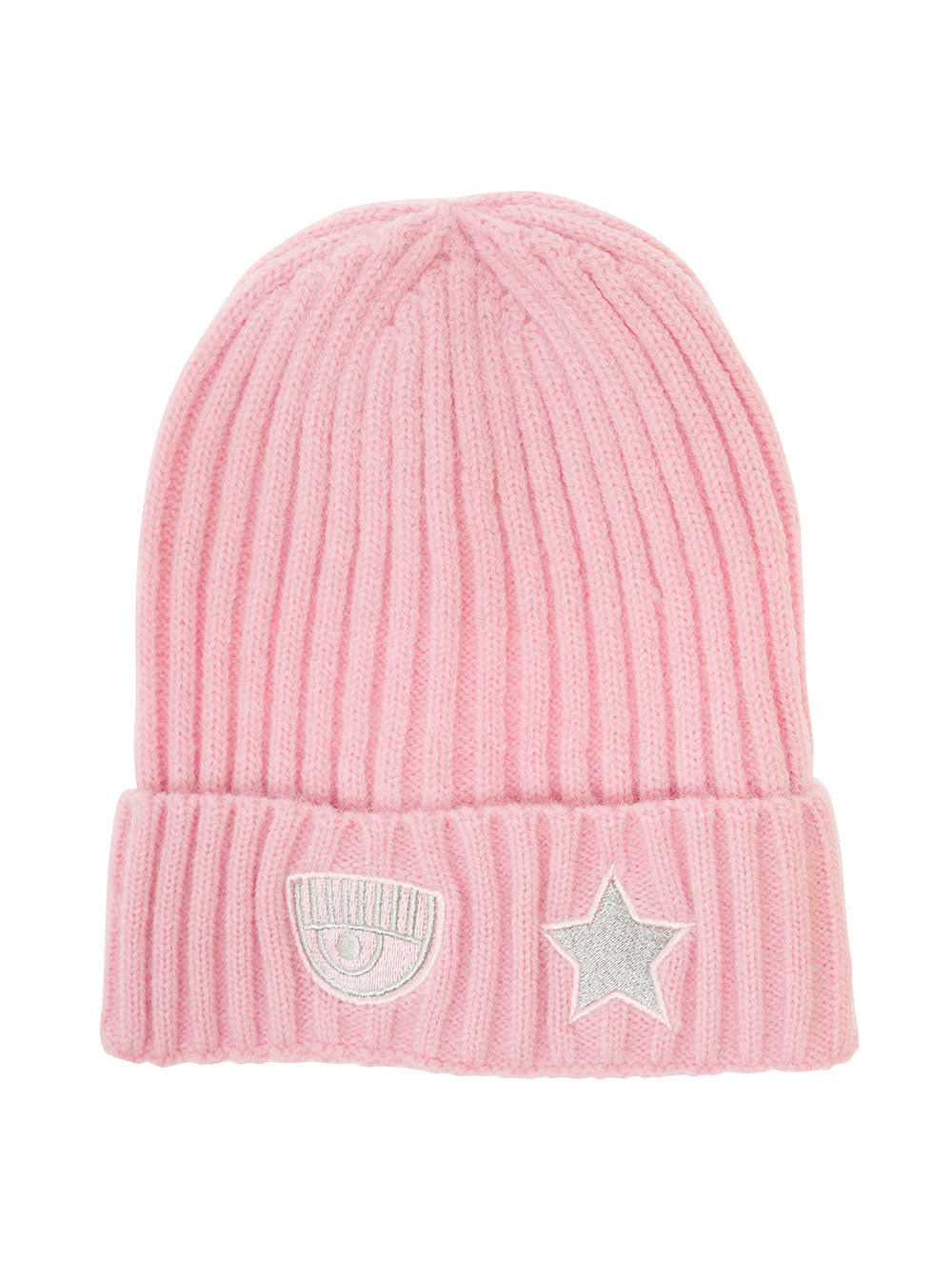 Pink Ribbed Beanie With Logo Patch Polyamide Blend Girl Acrylic Polyester Hats And Gloves