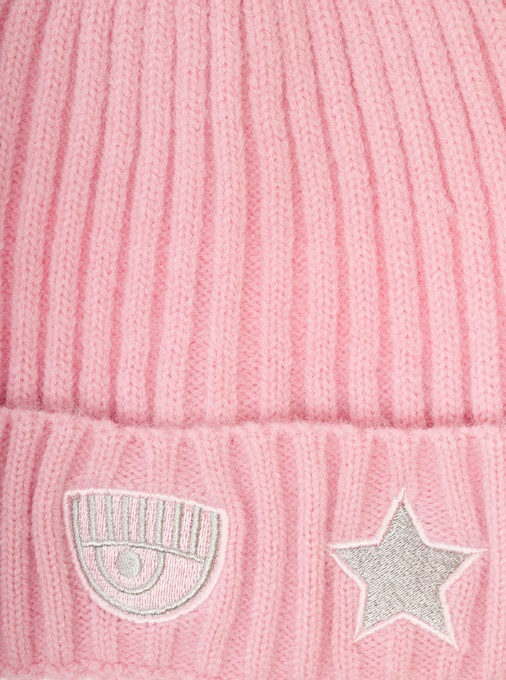 Pink Ribbed Beanie With Logo Patch Polyamide Blend Girl Acrylic Polyester Hats And Gloves