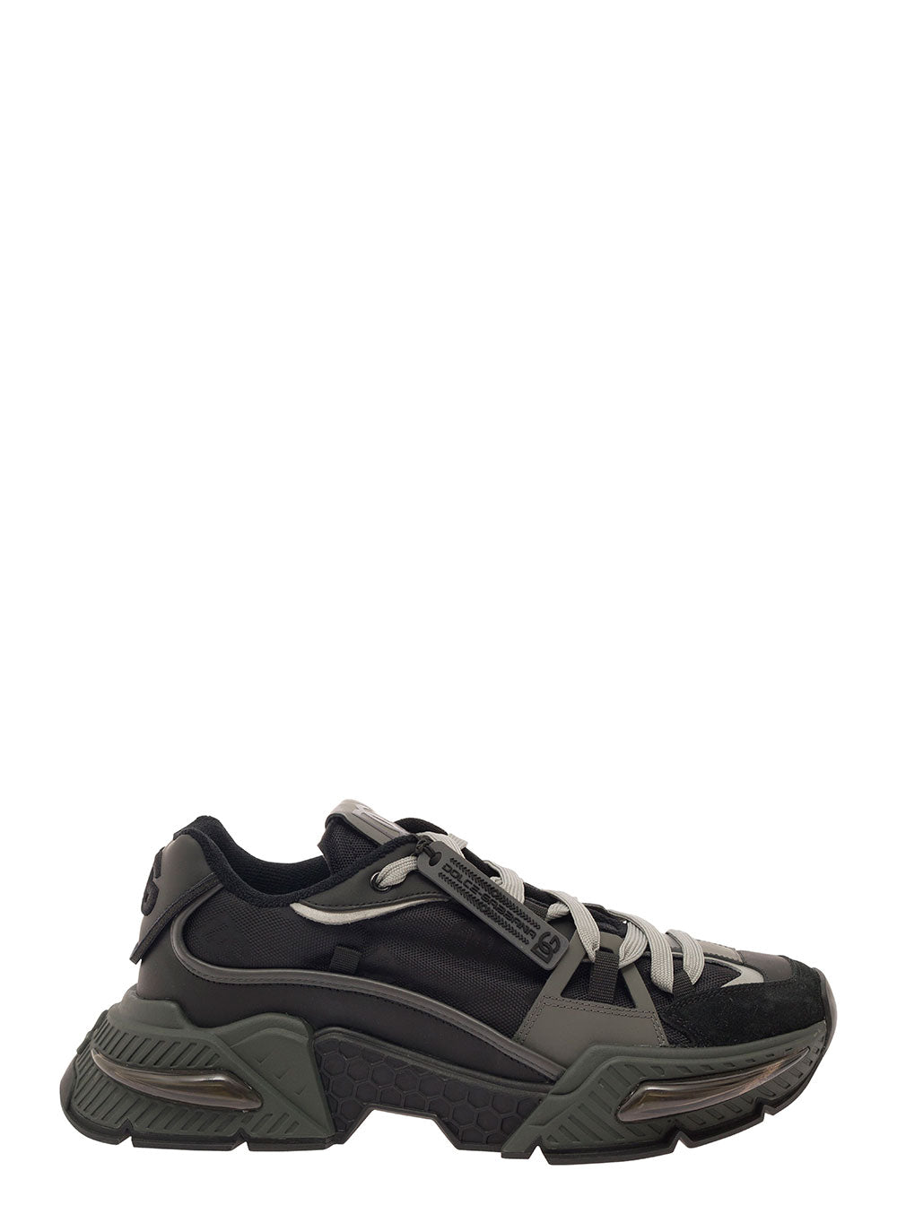 Airmaster Black Low Top Sneaker With Logo Tag And Embroidery Leather Mixed Materials Man