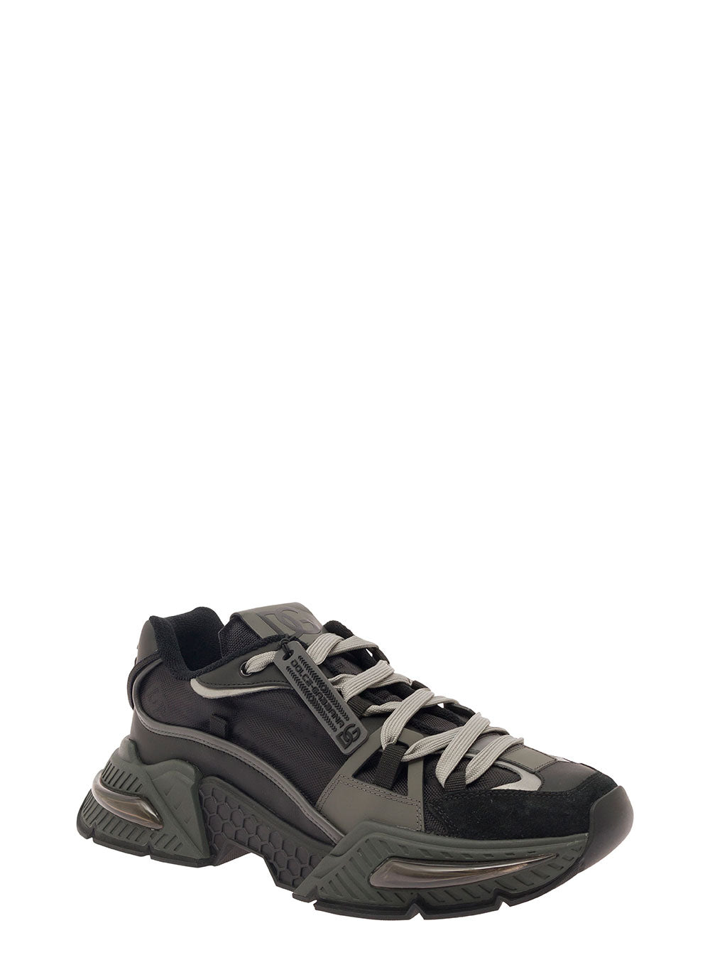 Airmaster Black Low Top Sneaker With Logo Tag And Embroidery Leather Mixed Materials Man