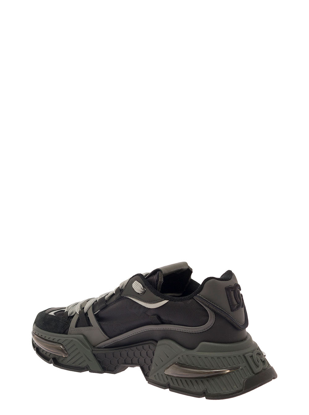 Airmaster Black Low Top Sneaker With Logo Tag And Embroidery Leather Mixed Materials Man