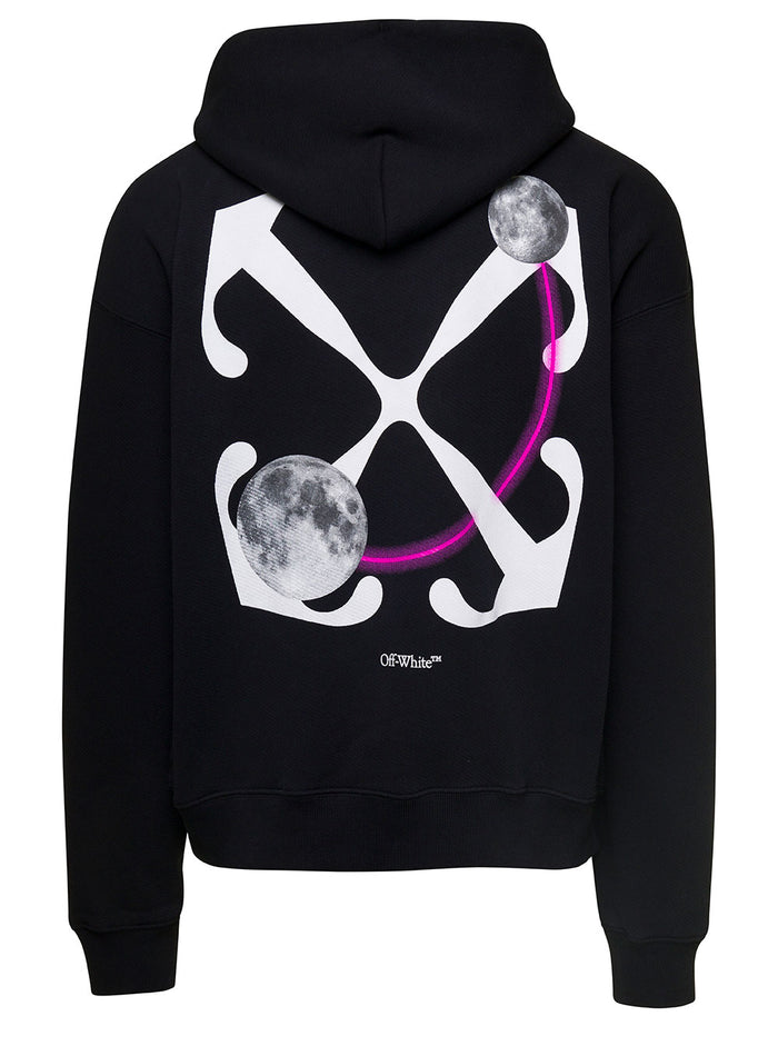Dbl Moon Arrow Skate Hoodie Black White Cotton Sweatshirts