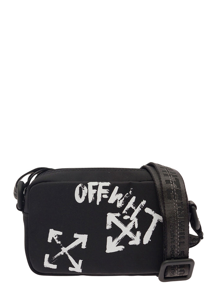 Paint Script Camera Bag Black Polyester Crossbody
