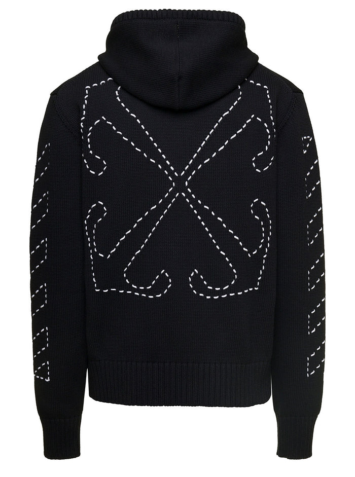 Stitch Arr Diags Knit Hoodie Black White Cotton Polyamide Sweatshirts