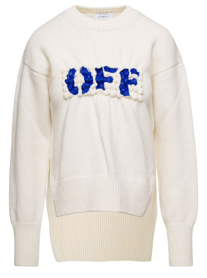 Boiled Logo Crewneck White A Blue Blu Wool Jersey