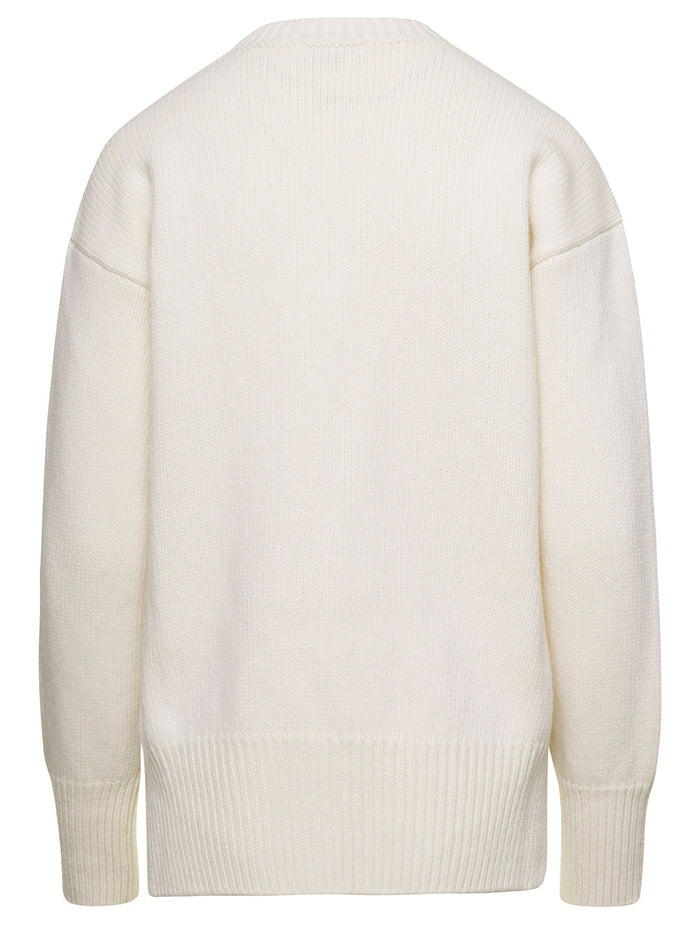 Boiled Logo Crewneck White A Blue Blu Wool Jersey