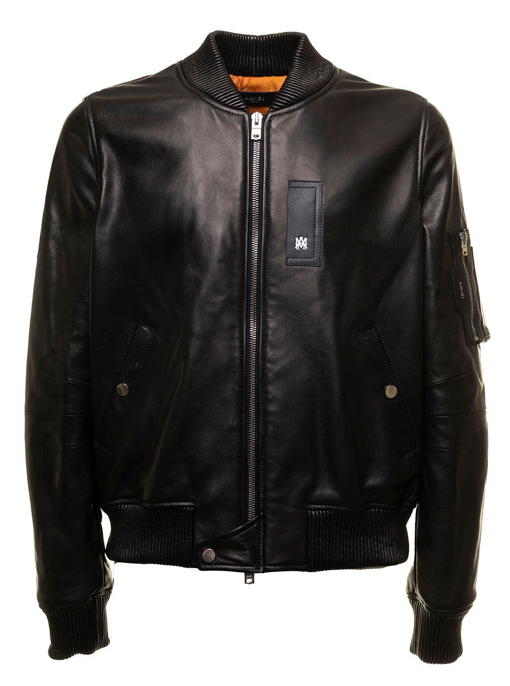 Black Aviator Bomber Jacket Leather And Knitted Wool Amiri Man Ovis Aries