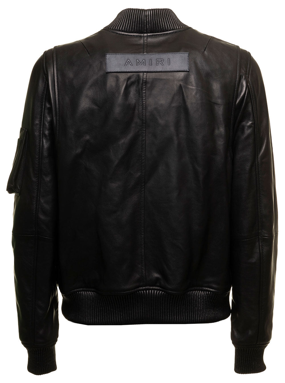 Black Aviator Bomber Jacket Leather And Knitted Wool Amiri Man Ovis Aries