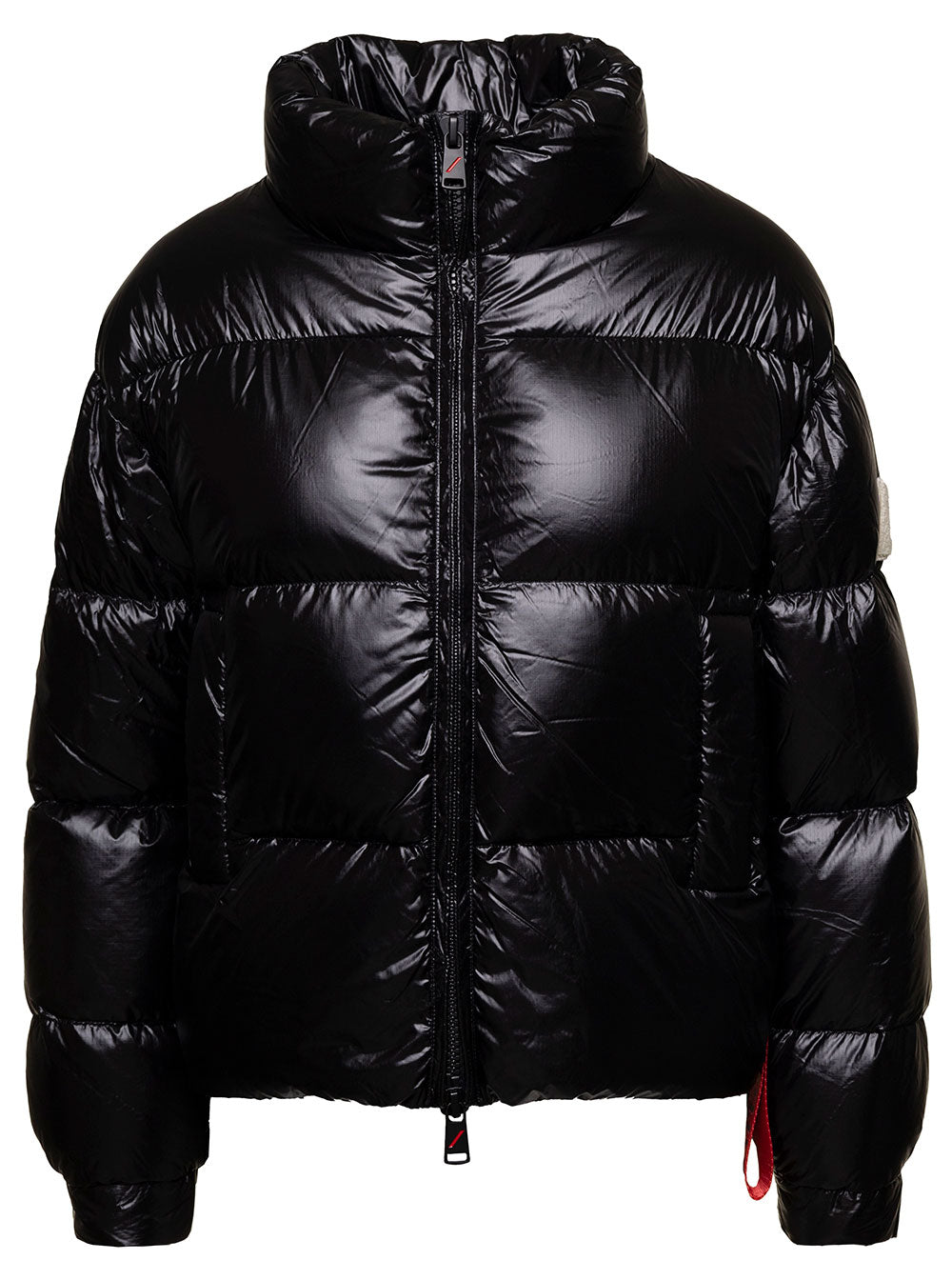 Black Down Jacket With High Neck And Logo Patch Polyamide Woman