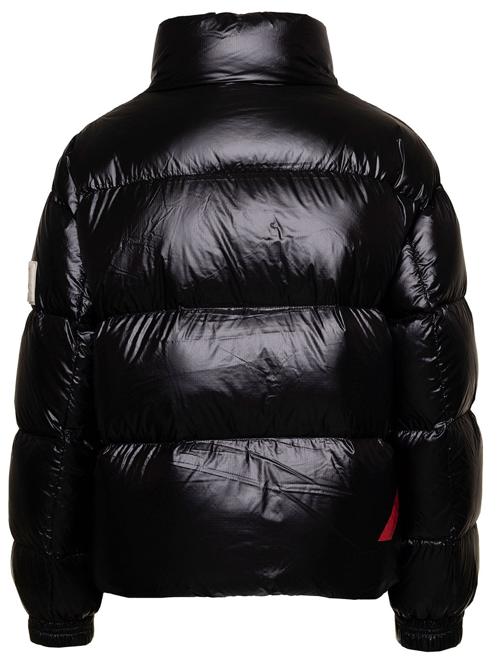 Black Down Jacket With High Neck And Logo Patch Polyamide Woman