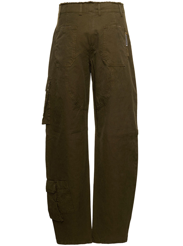 Military Green Cargo Jeans With Patch Pockets And Logo Detail Denim Woman Trousers