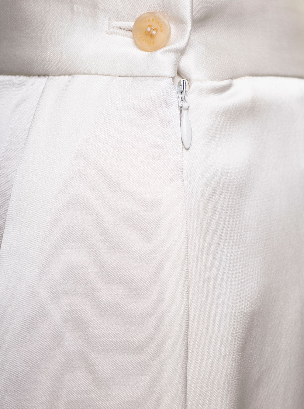 Satin Pinces Pants White Viscose Wool Trousers